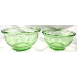 Vintage Hazel Atlas 2 MIXING BOWLS green translucent uranium depression glass